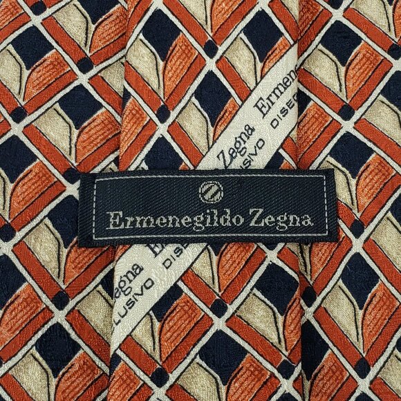 Ermenegildo Zegna Men’s Silk Tie Geometric Luxury Designer Necktie Made in Italy - Picture 3 of 3
